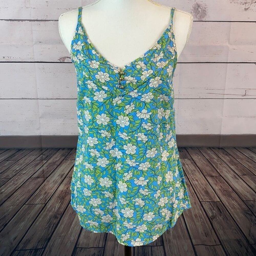 Cabi 5214 Tank Top Shirt‎ Womens Small Blue Floral Garden Fairy Cottage Dainty